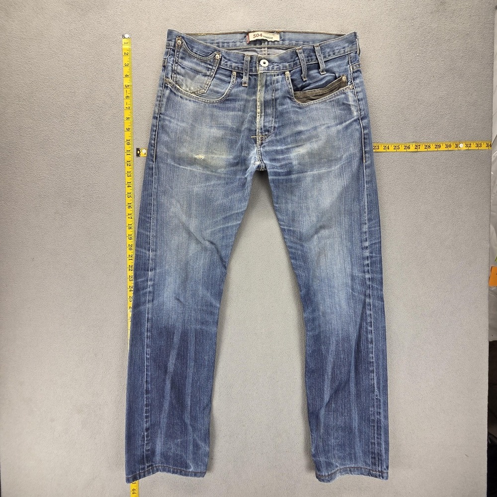 Vintage‎ Levis 504 Jeans Mens Blue Straight Engineered Altered Hem Fits 34x32